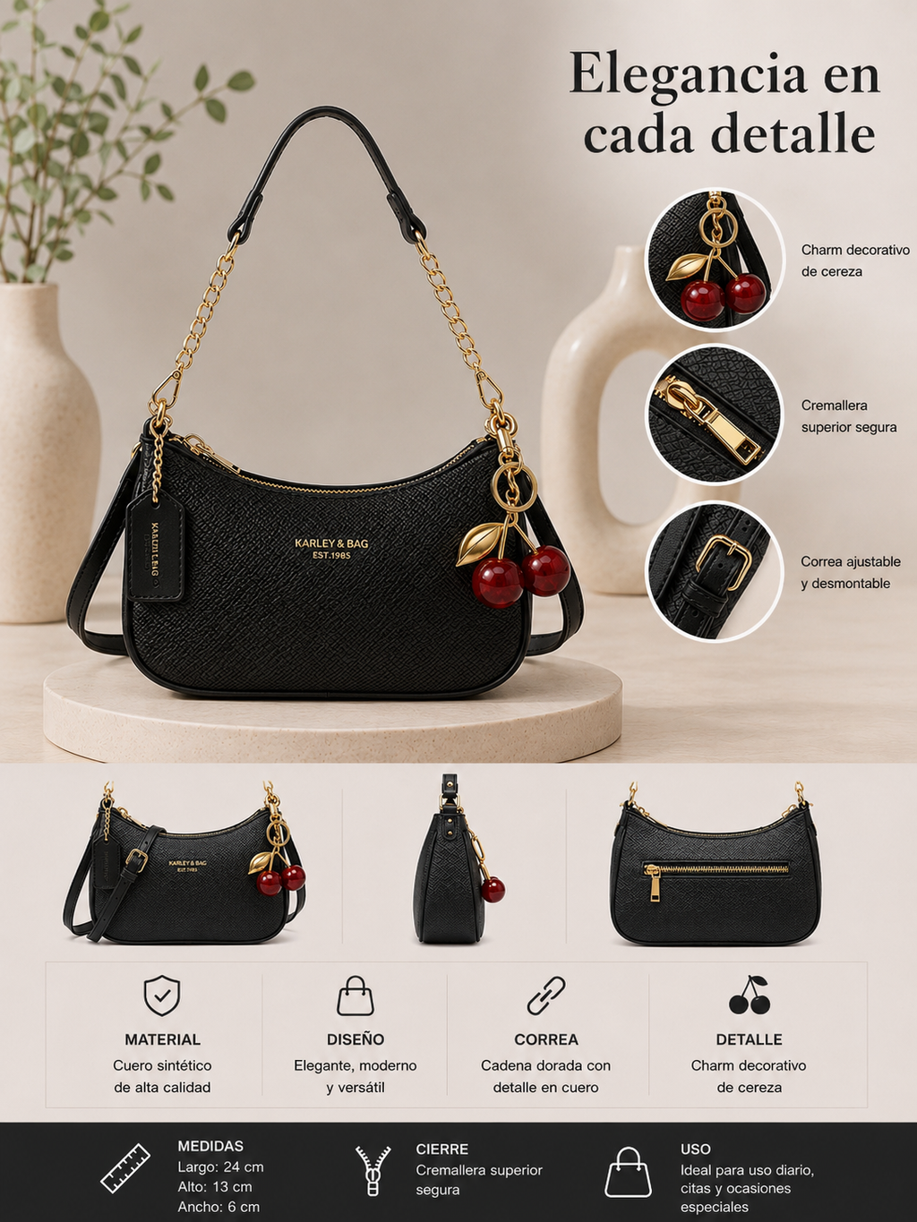 🖤 Bolso Cereza Negro Elegante