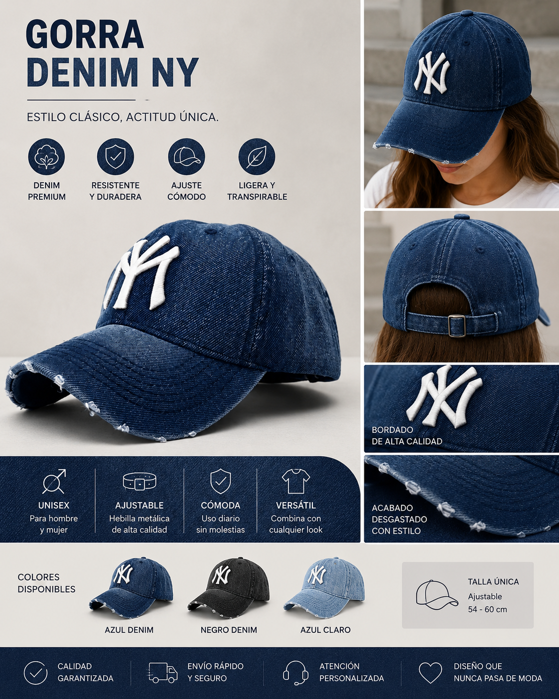 Dany luxe ✨ Gorra Denim NY Premium – Estilo Urbano y Atemporal