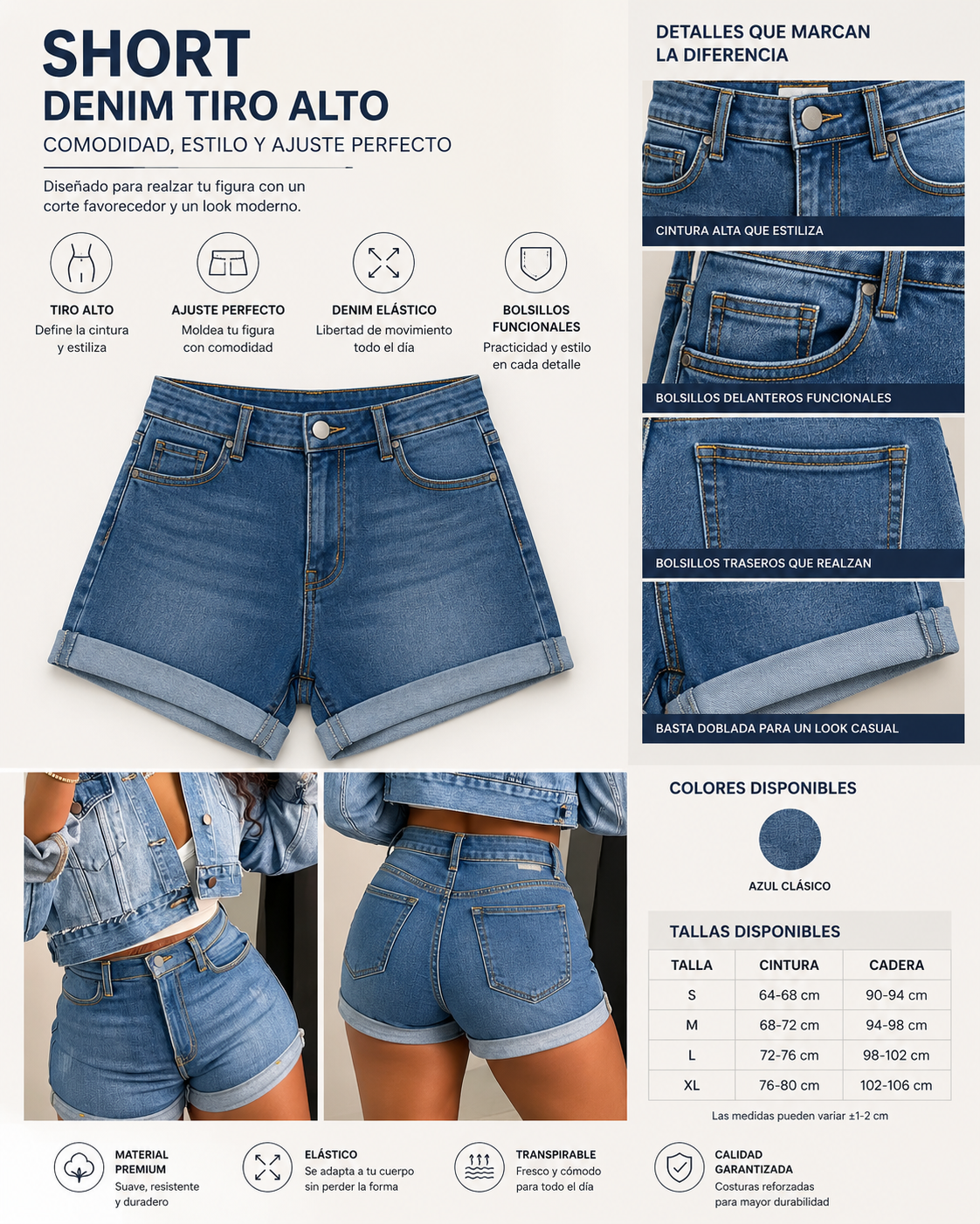 Short Denim de Tiro Alto para Mujer – Estilo, Comodidad y Ajuste Perfecto