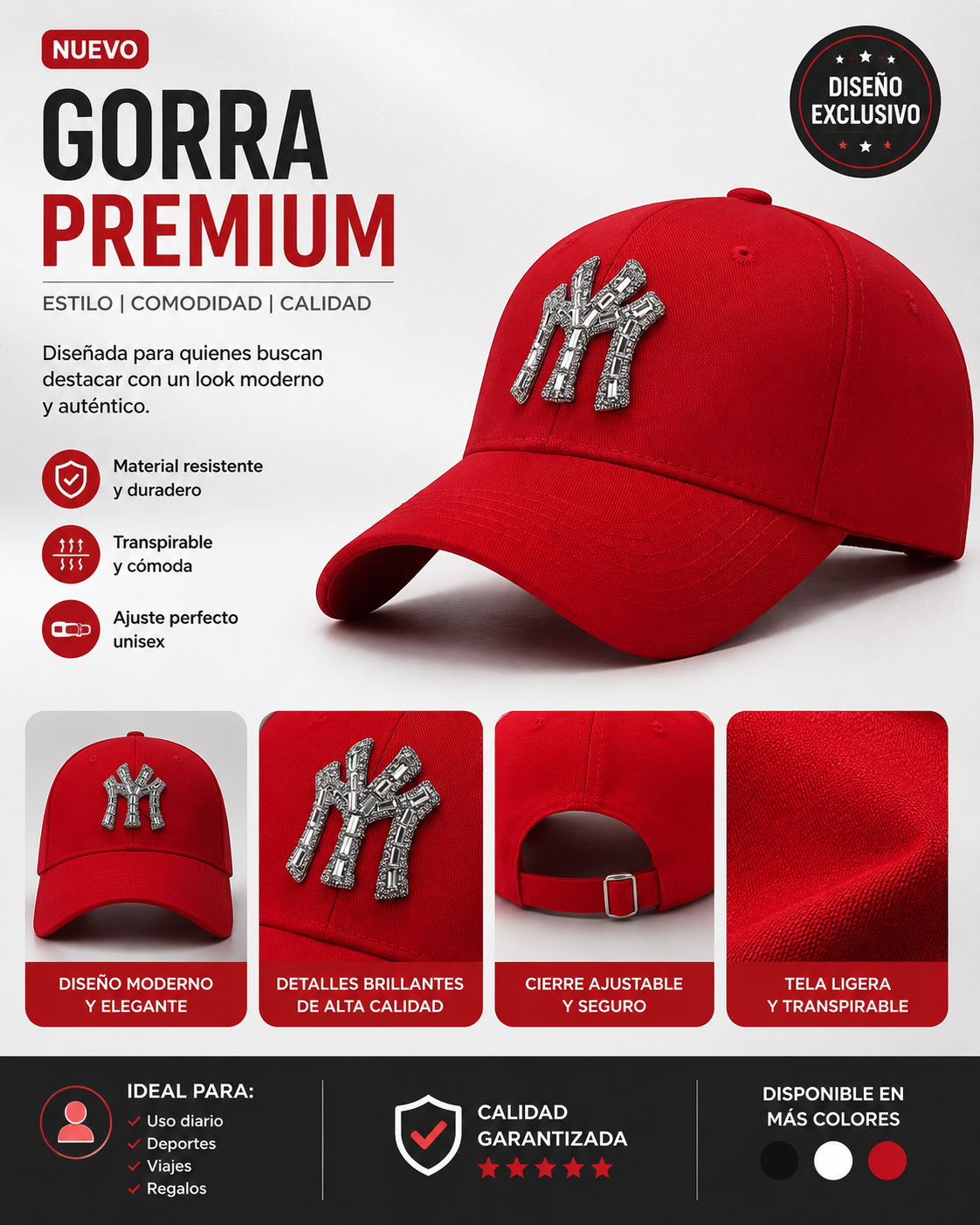Gorra Premium Roja con Aplicación Brillante – Atrévete a Destacar