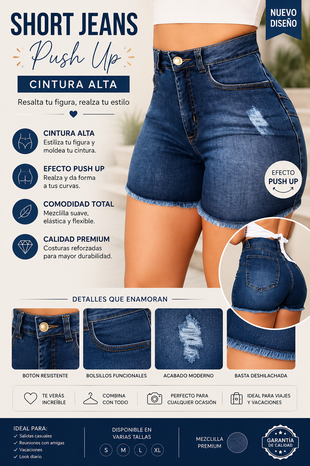 Short Jeans Push Up de Cintura Alta 💙