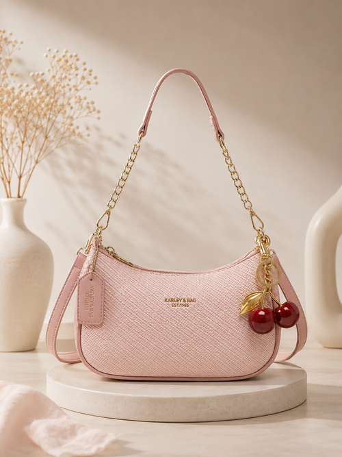 Bolso Rosa Elegante con Charm de Cerezas